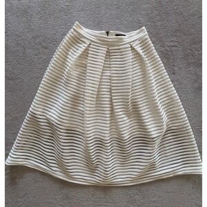 Blaze White Ribbed Mesh Pleated Midi Skirt Sheer Stripe Flare 90s Y2K